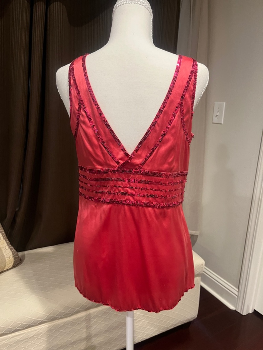 bebe Red Satin Beaded V-Neck Camisole - Picture 3 of 3